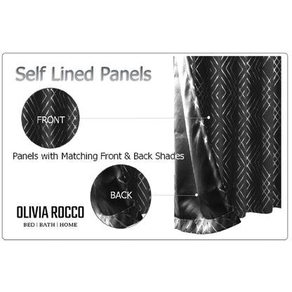 Geometric Black Sparkle Blackout Curtains Soft Thermal Insulated Eyelet Ring Top Living Room & Bedroom Drapes by OLIVIA ROCCO