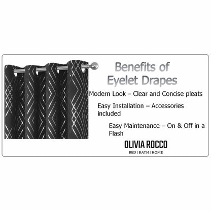 Geometric Black Sparkle Blackout Curtains Soft Thermal Insulated Eyelet Ring Top Living Room & Bedroom Drapes by OLIVIA ROCCO