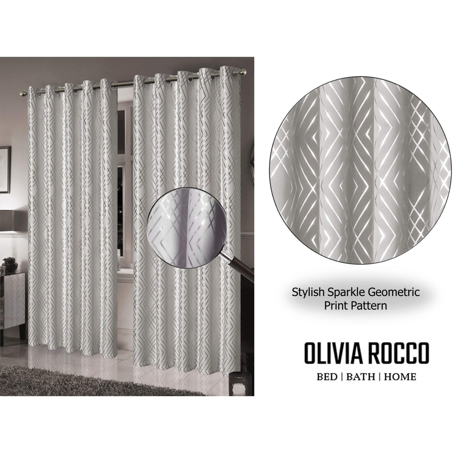 Geometric Natural Sparkle Blackout Curtains Soft Thermal Insulated Eyelet Ring Top Living Room & Bedroom Drapes by OLIVIA ROCCO