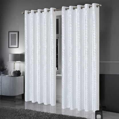 Geometric White Sparkle Blackout Curtains Soft Thermal Insulated Eyelet Ring Top Living Room & Bedroom Drapes by OLIVIA ROCCO