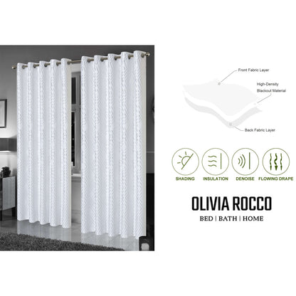 Geometric White Sparkle Blackout Curtains Soft Thermal Insulated Eyelet Ring Top Living Room & Bedroom Drapes by OLIVIA ROCCO