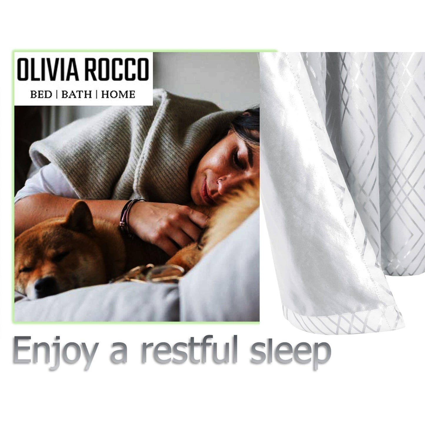 Geometric White Sparkle Blackout Curtains Soft Thermal Insulated Eyelet Ring Top Living Room & Bedroom Drapes by OLIVIA ROCCO