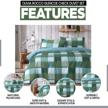 Glencoe Reversible Check Duvet Cover Set with Pillowcases Classic Polycotton Bedding Available in Single Double King Sizes by OLIVIA ROCCO