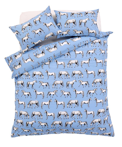 Horses Design Cotton Rich Duvet Set with Bold Colours and Luxurious Comfort Elegant Breathable Durable Bedding with Pillow Cases Available in Single and Double Sizes by OLIVIA ROCCO