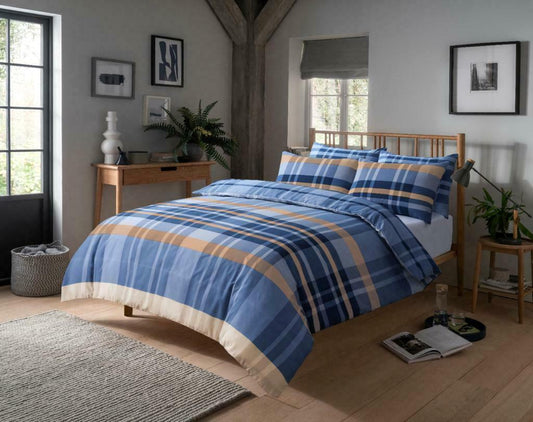 Hudson Luxurious Cotton Rich Duvet Set with Reversible Check Design and Vibrant Colours in Single Double and King Sizes for Modern Bedroom Decor by OLIVIA ROCCO