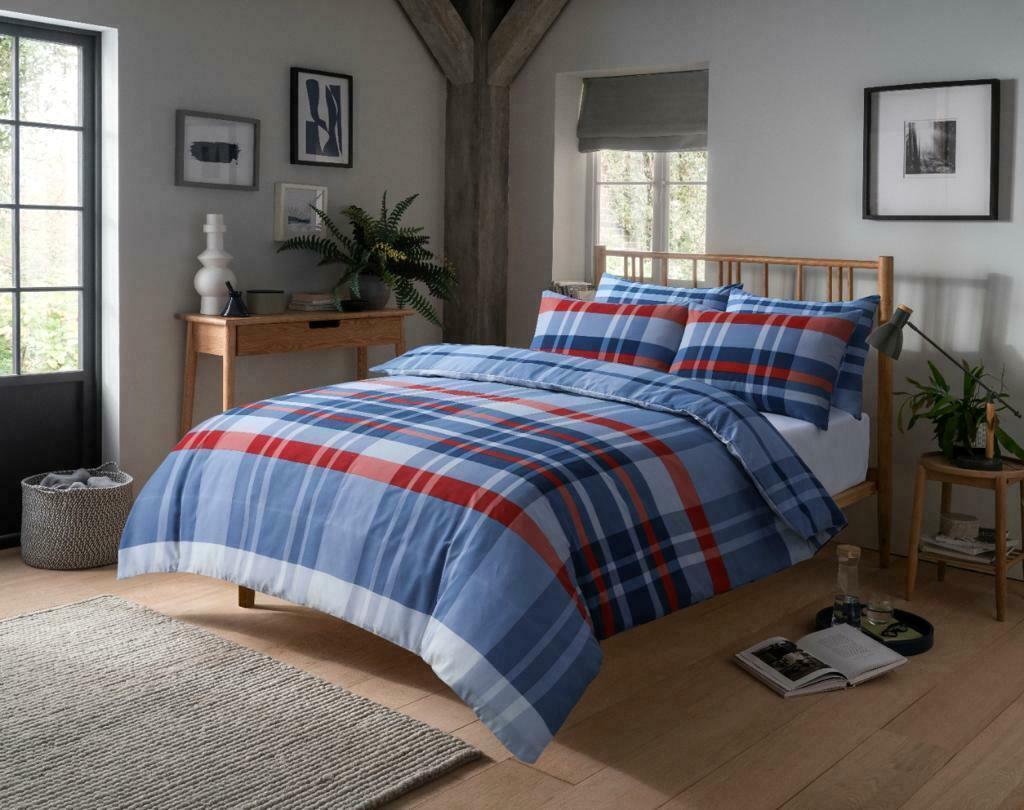 Hudson Luxurious Cotton Rich Duvet Set with Reversible Check Design and Vibrant Colours in Single Double and King Sizes for Modern Bedroom Decor by OLIVIA ROCCO