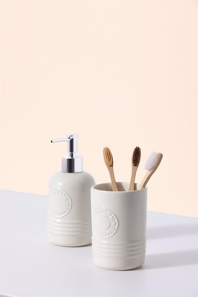 Typhoon Soap Dispenser & Tumbler Set – Cream