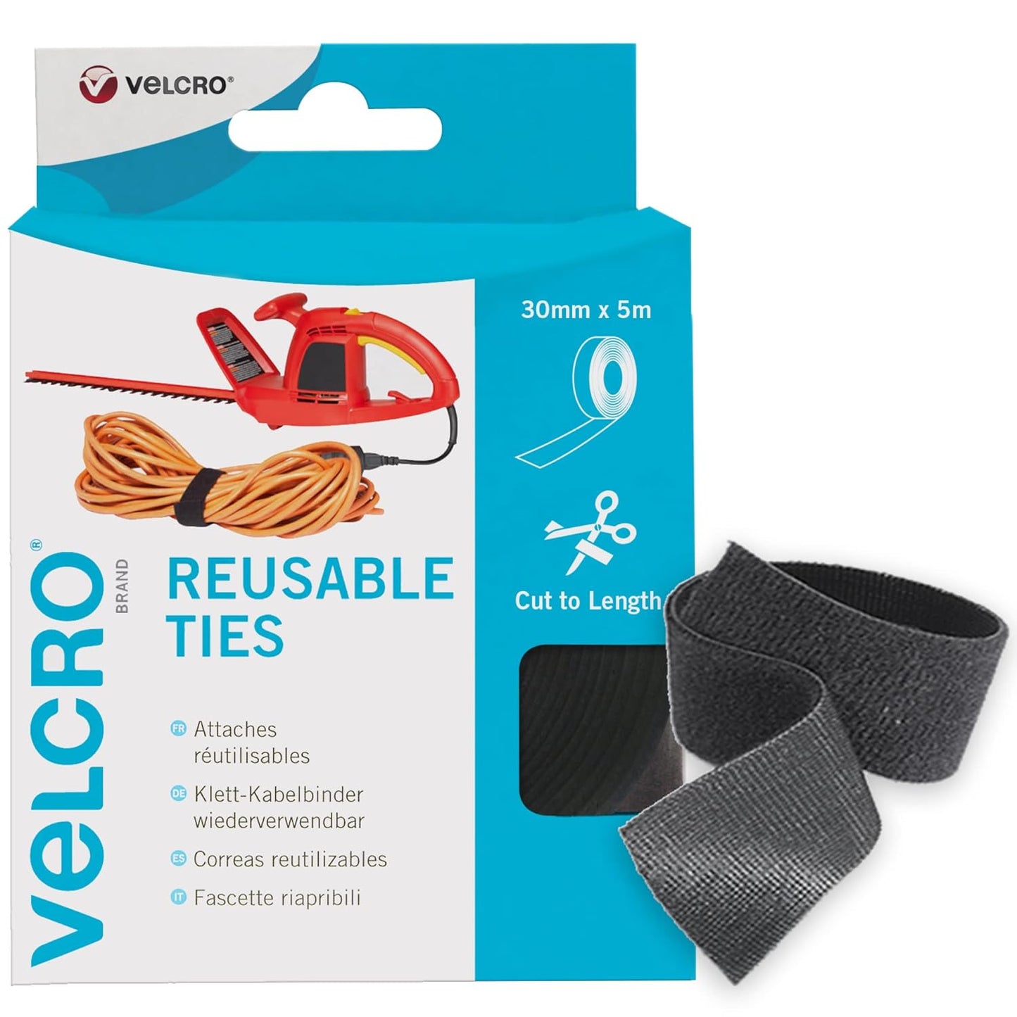 VELCRO® Reusable Ties – Cut to Length 30mm x 5m Black