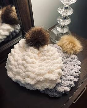 RJM Ladies Twist Yarn Chenille Hat With Pompom