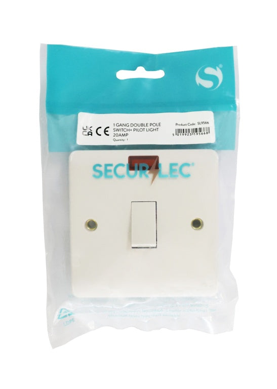 Securlec 1 Gang Double Pole Switch & Pilot Light 20 AMP