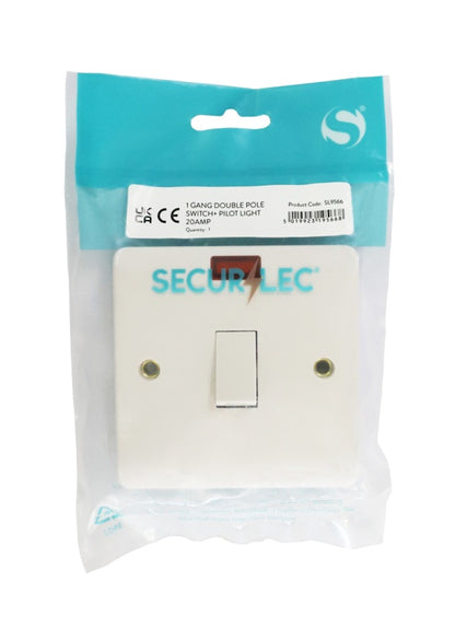 Securlec 1 Gang Double Pole Switch & Pilot Light 20 AMP