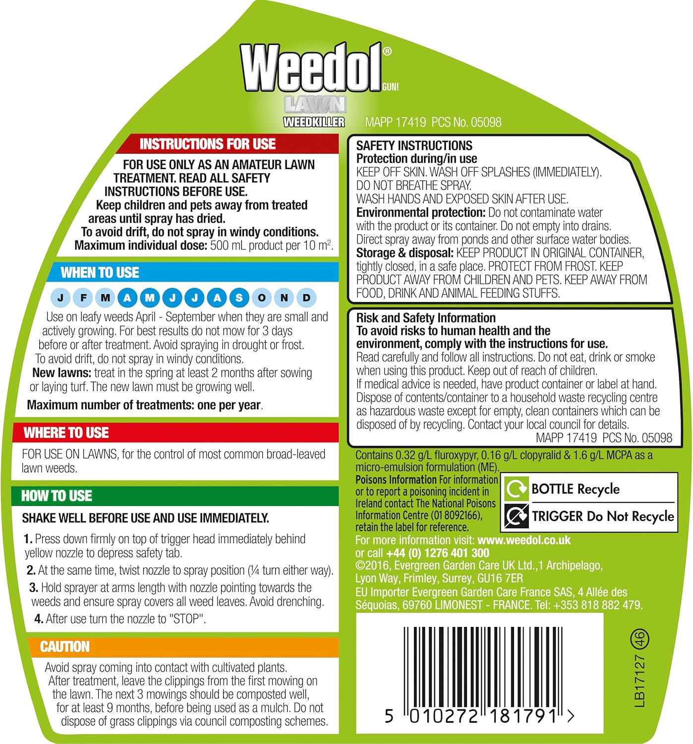 Weedol® Lawn Weedkiller - 800ml Gun