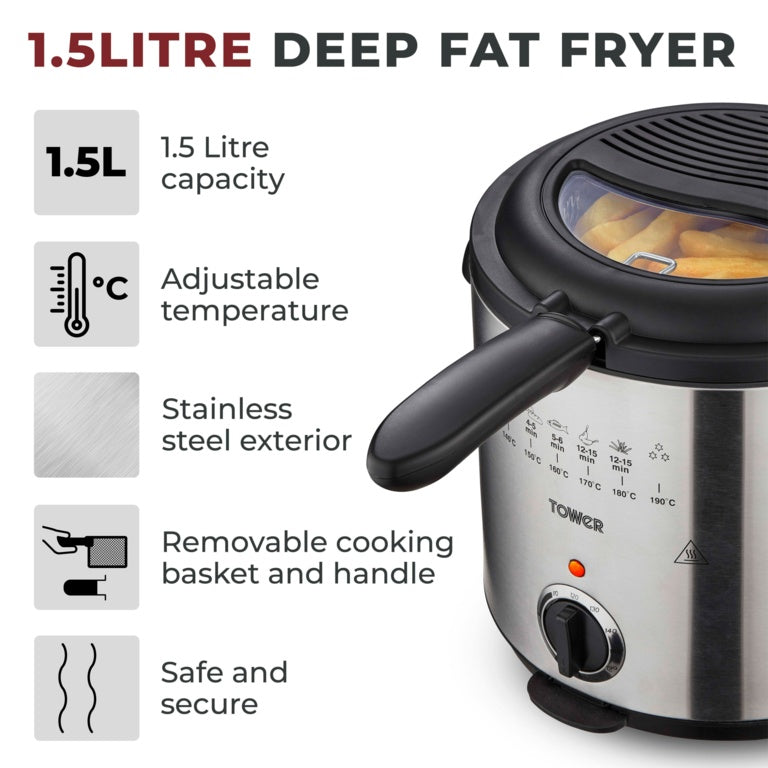 Tower Stainless Steel Deep Fat Fryer 1.5L 1000W