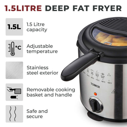 Tower Stainless Steel Deep Fat Fryer 1.5L 1000W