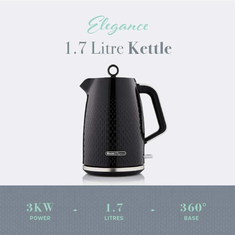 Swan Textured Jug Kettle 1.7L In Black