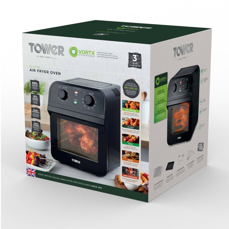 Tower Vortx Manual Black Air Fryer Oven 12L