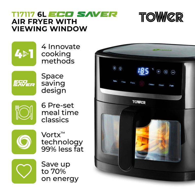 Tower Vortx Spacesaver Black Air Fryer