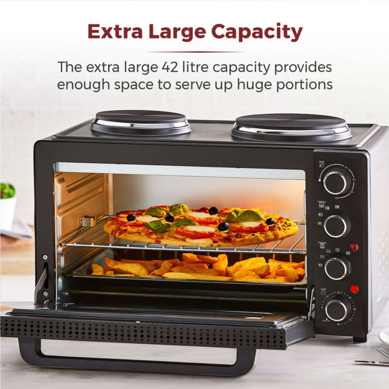 Tower Black Mini Oven With Hot Plates – 42L