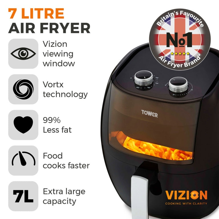 Tower Vortx Vizion Black Air Fryer 7L