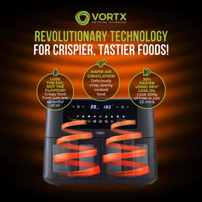 Tower Black Vortx Vizion Dual Basket Air Fryer – 8L