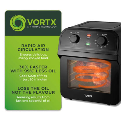 Tower Vortx Manual Black Air Fryer Oven 12L