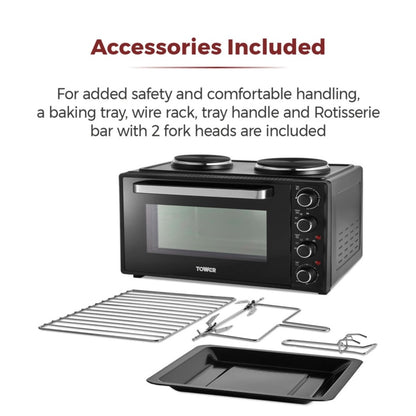 Tower Black Mini Oven With Hot Plates – 42L