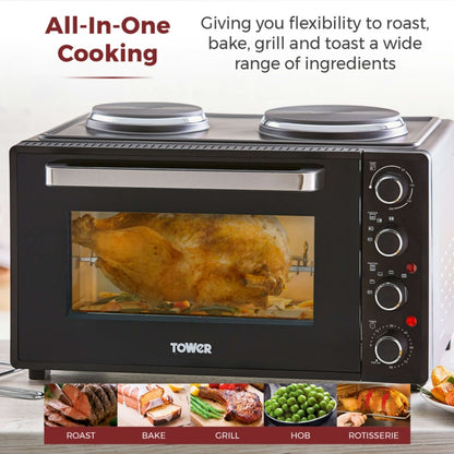 Tower Black Mini Oven With Hot Plates – 42L