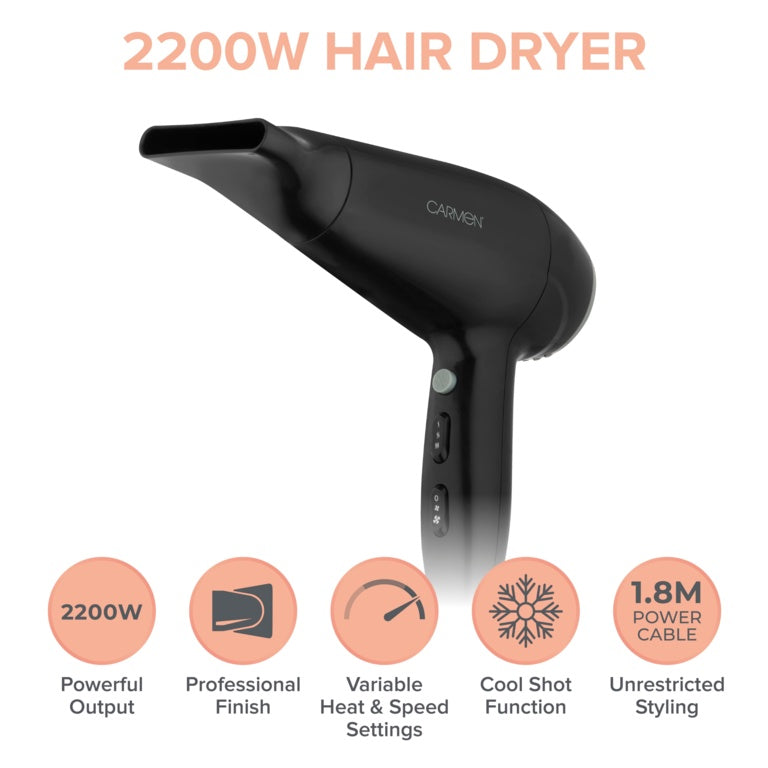 Carmen Black & Grey Hair Dryer 2200W