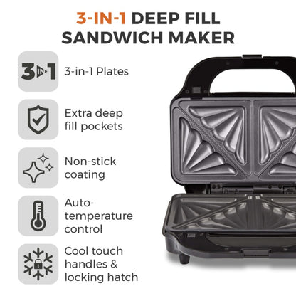 Tower 3-in-1 Deep Fill Sandwich Maker – 900W