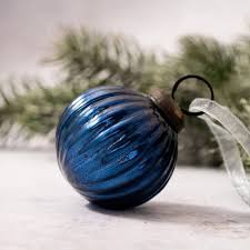 Premier Blue Ribbed Glass Ornament