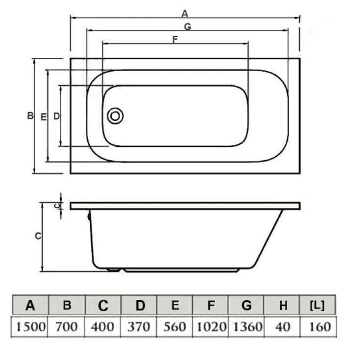 G4K 1500 x 700 Contract Bath with Leg Sets