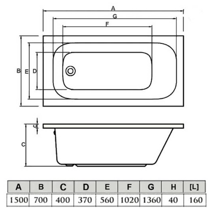 G4K 1500 x 700 Contract Bath with Leg Sets