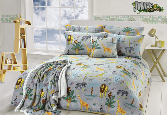 Jungle Safari Animal Kingdom Children's Teddy Fleece Bedding Set Lions Elephants Giraffes Zebras Matching Throw and Cushion Available by OLIVIA ROCCO