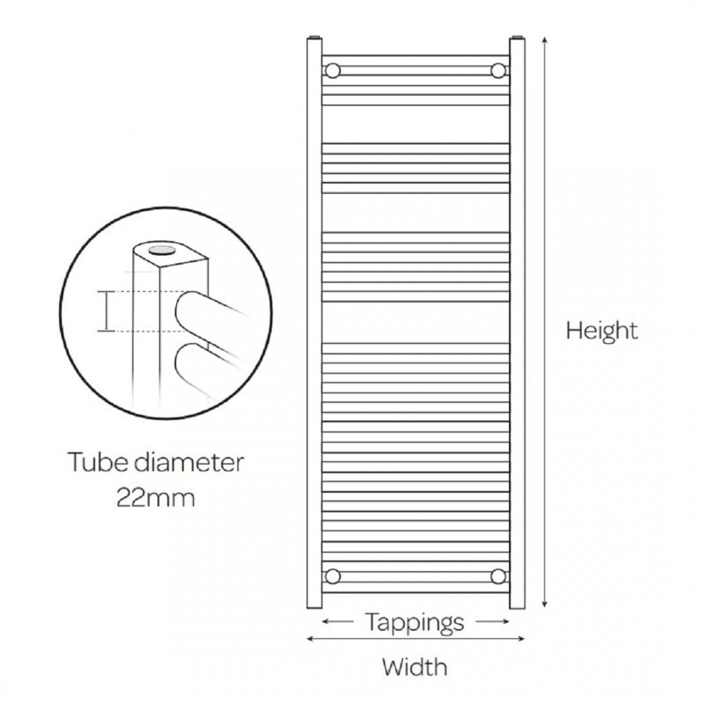 25mm Curved Towel Rail 300mm x 1000mm - Chrome