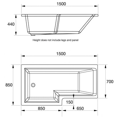 Elite 1500mm L Shaped Bath L/H With Legs