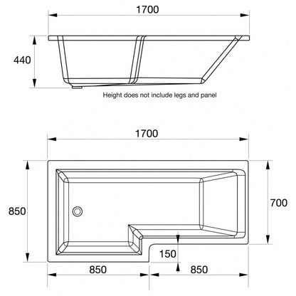 Bañera Elite En Forma De L 1700x850mm L/H Con Patas