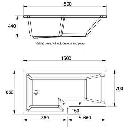 Elite 1500mm L Shaped Bath R/H With Legs