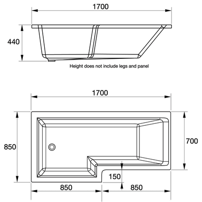 Elite Bañera En Forma De L 1700x850mm R/H Con Patas