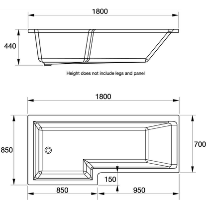 Elite 1800mm L Shaped Bath L/H With Legs