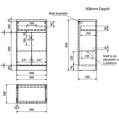 Bloc porte et tiroir Impakt 500 mm (300 mm de profondeur)