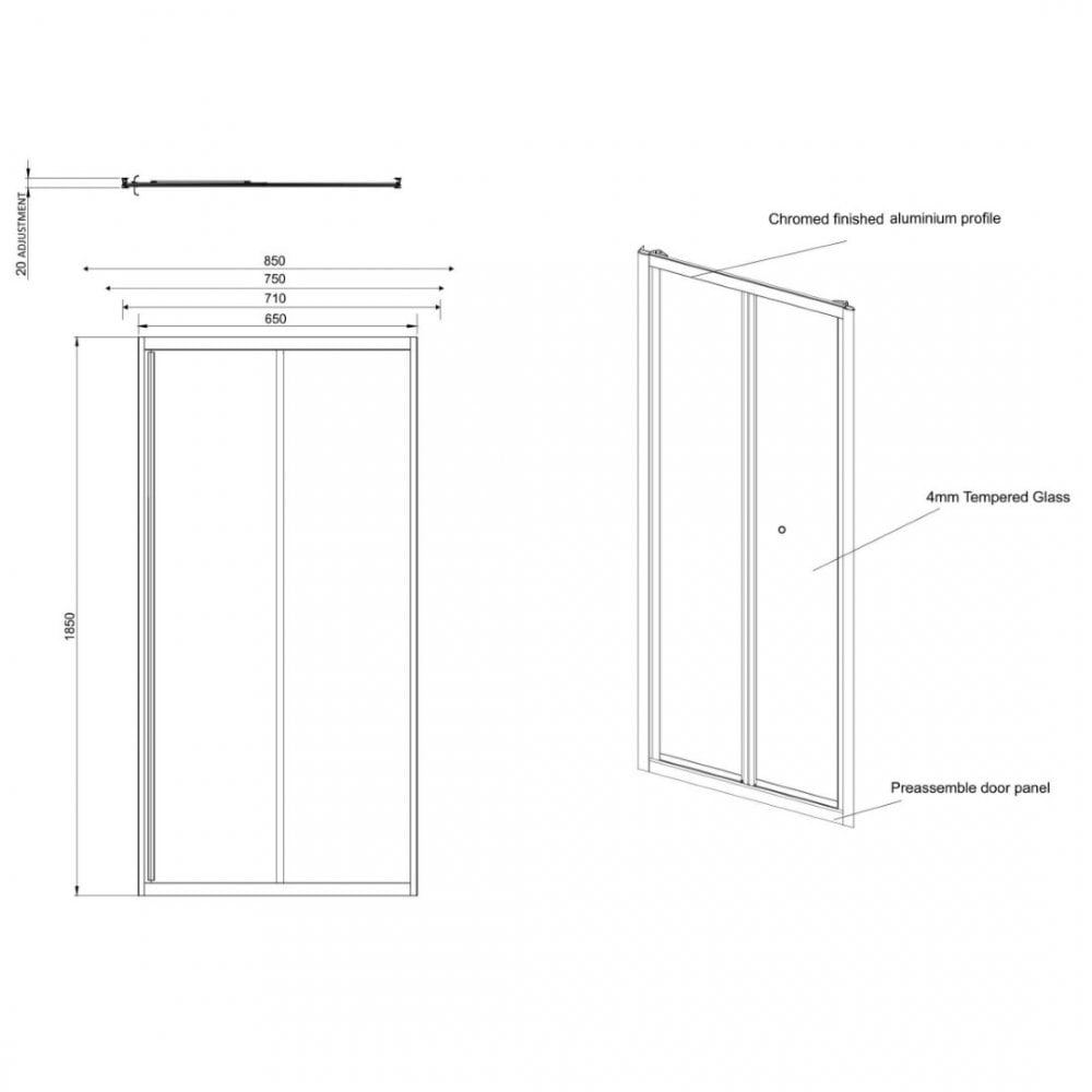 KV6 Bi-Fold Shower Door 700mm