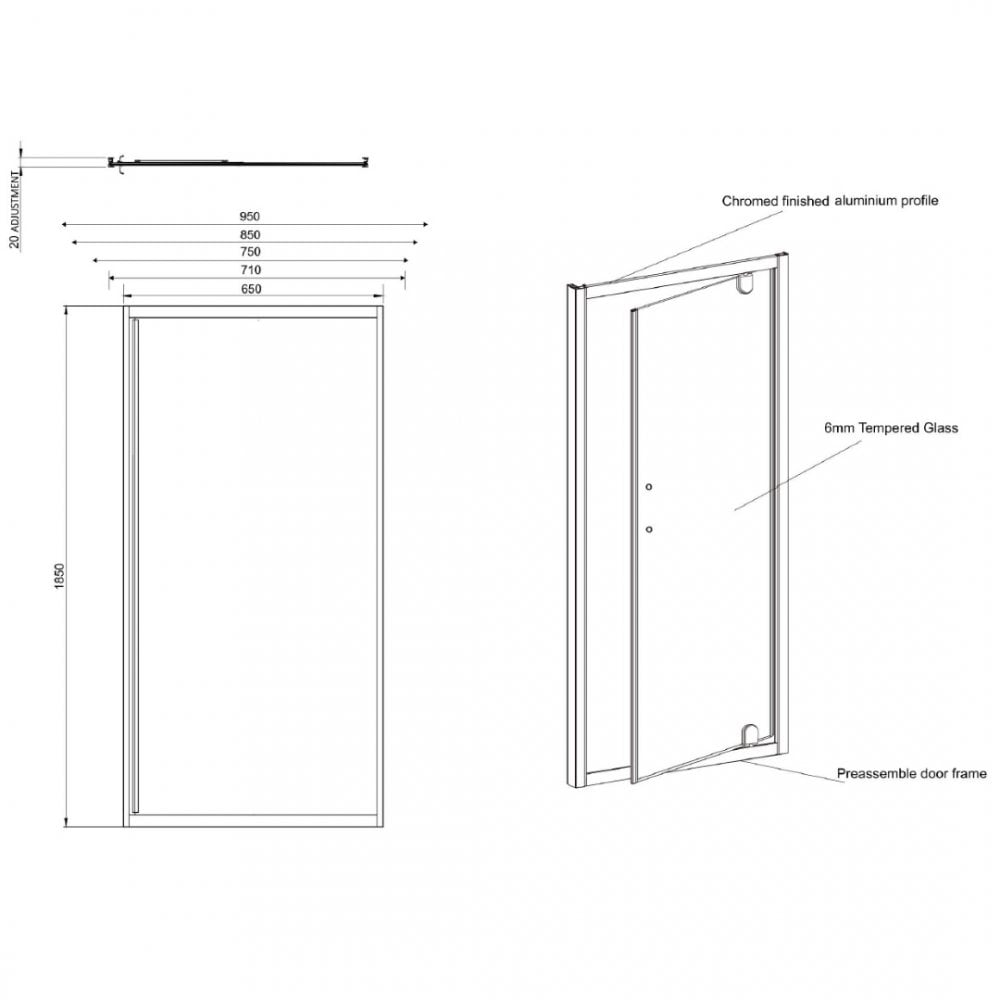 Porte de douche pivotante KV6 700 mm