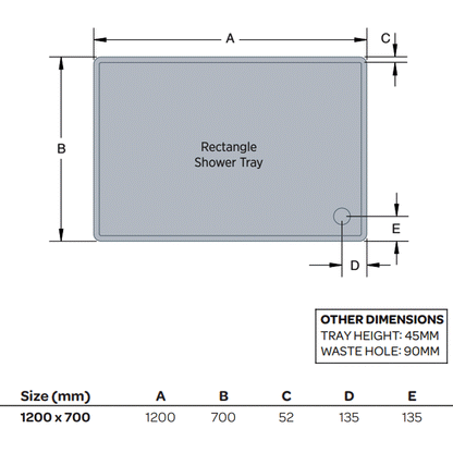 K-Vit 1200 x 700mm Rectangle Low Profile Tray