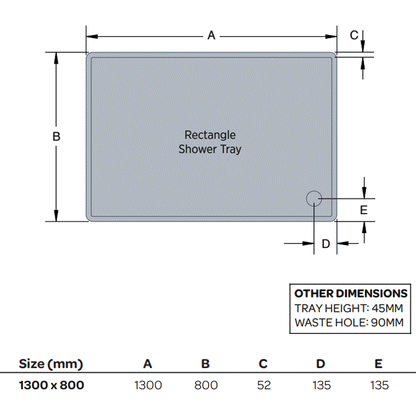 Plateau rectangulaire à profil bas K-Vit 1300 x 800 mm