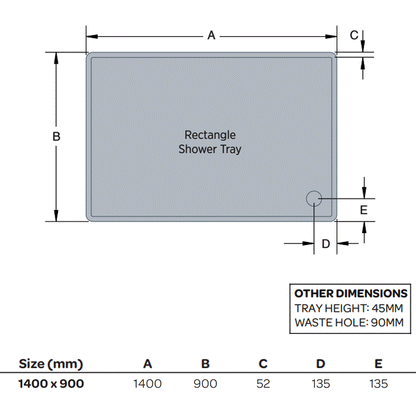 Plateau rectangulaire à profil bas K-Vit 1 400 x 900 mm