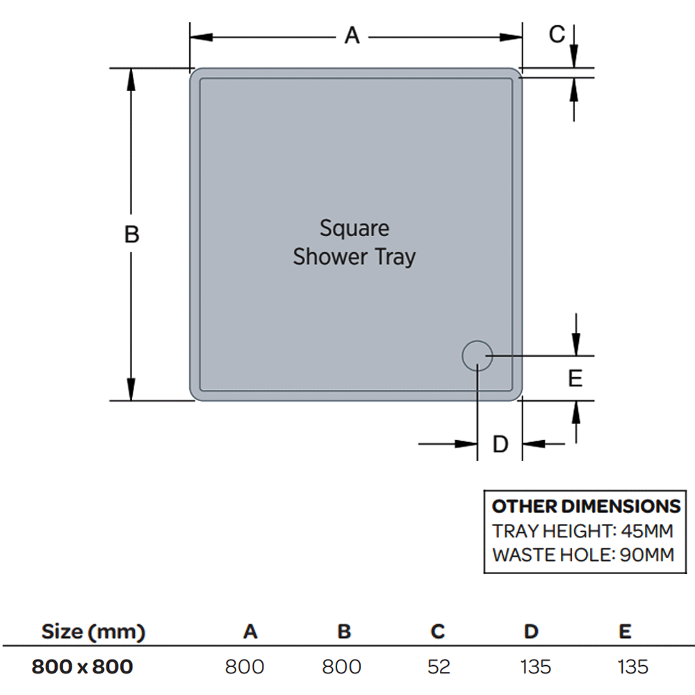 K-Vit 800 x 800mm Square Low Profile Tray