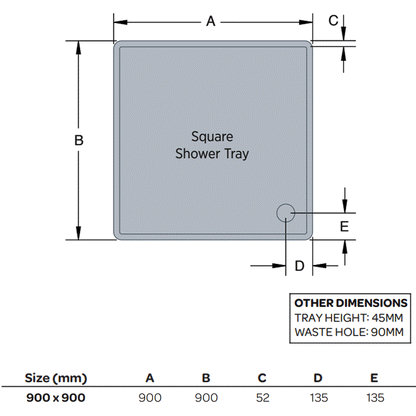 K-Vit 900 x 900mm Square Low Profile Tray