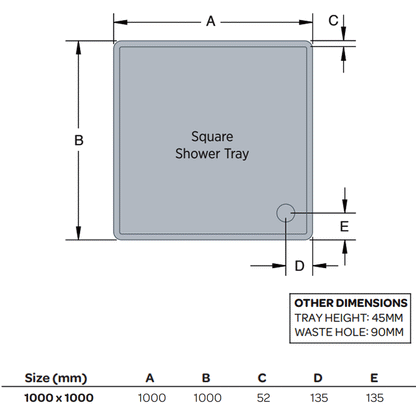 K-Vit 1000 x 1000mm Square Low Profile Tray