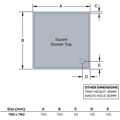 K-Vit 760 x 760mm Square Low Profile Tray