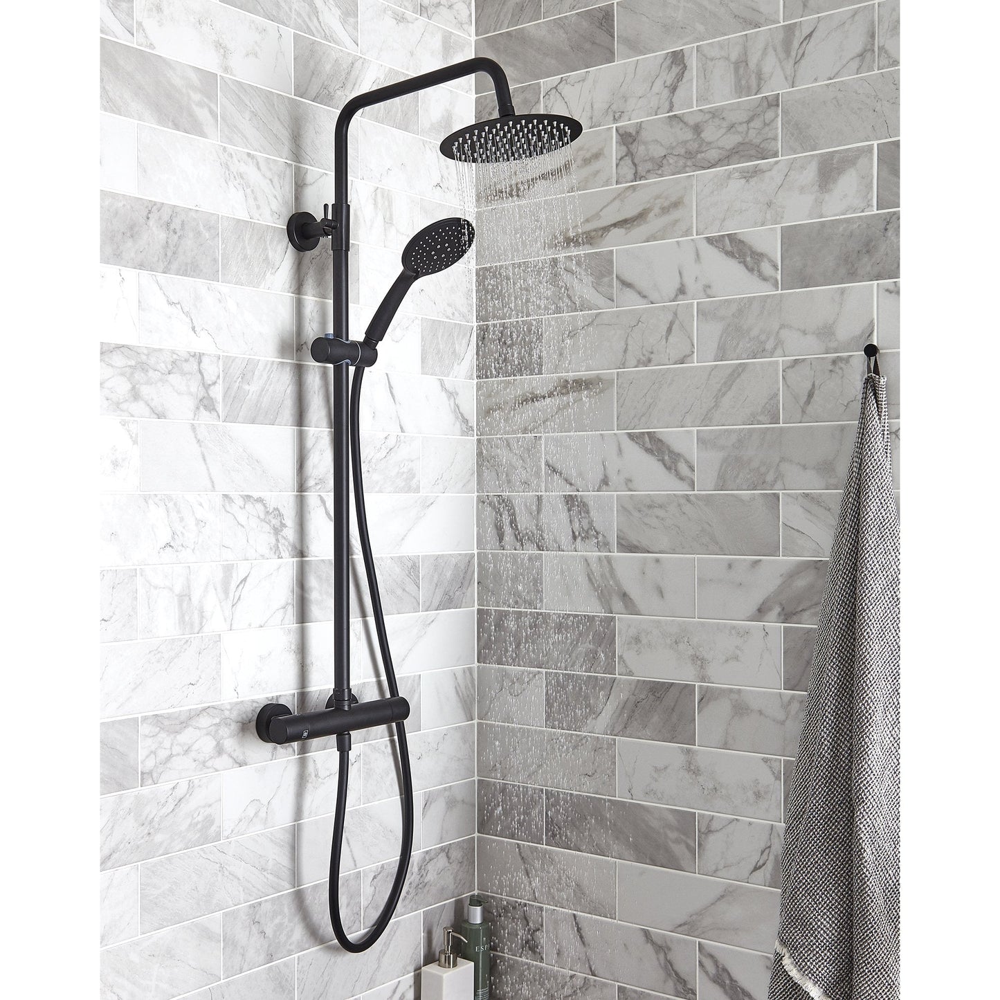 Nero Round Thermostatic Exposed Bar Shower with Overhead Drenched and Sliding Handset